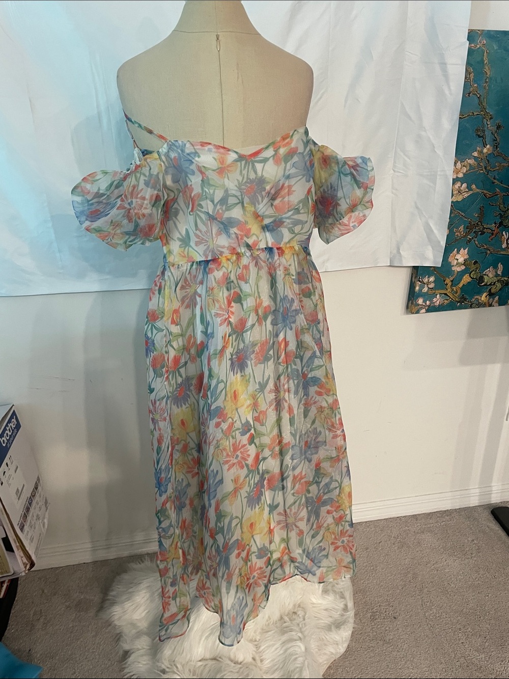 Floral Off-Shoulder Chiffon Maxi Dress